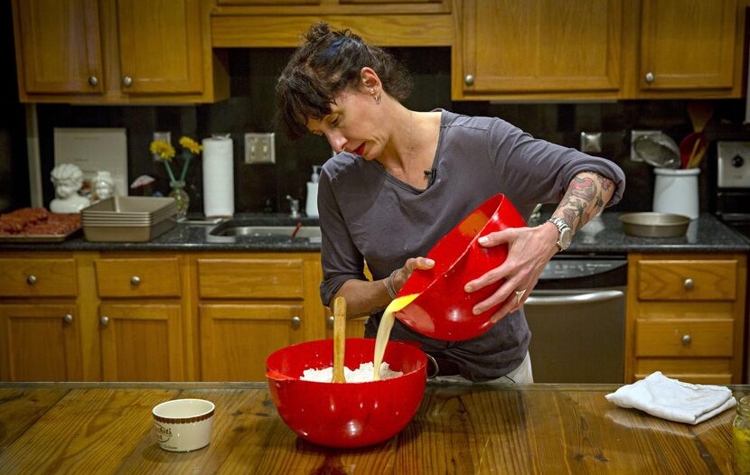 
Katherine Clapner makes dough for kolaches on Friday night, bakes them on Saturday morning...