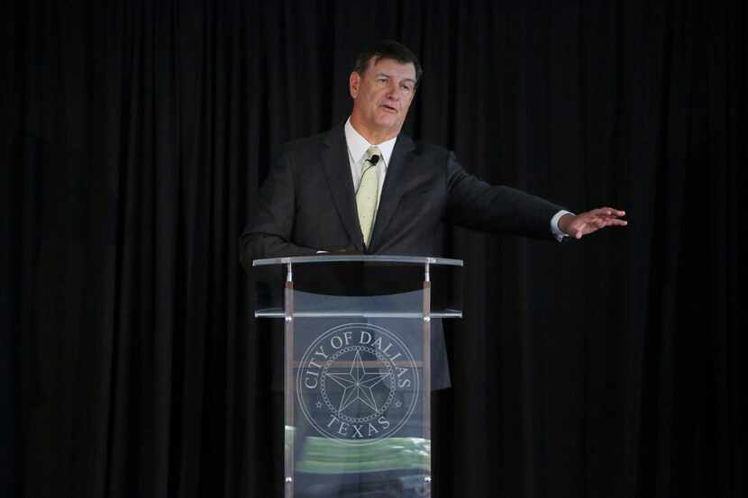 Dallas Mayor Mike Rawlings speaks at the 2018 GrowSouth Annual Report event at the Trinity...