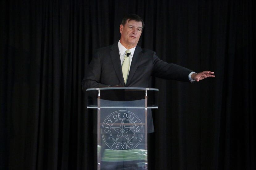 Dallas Mayor Mike Rawlings speaks at the 2018 GrowSouth Annual Report event at the Trinity...