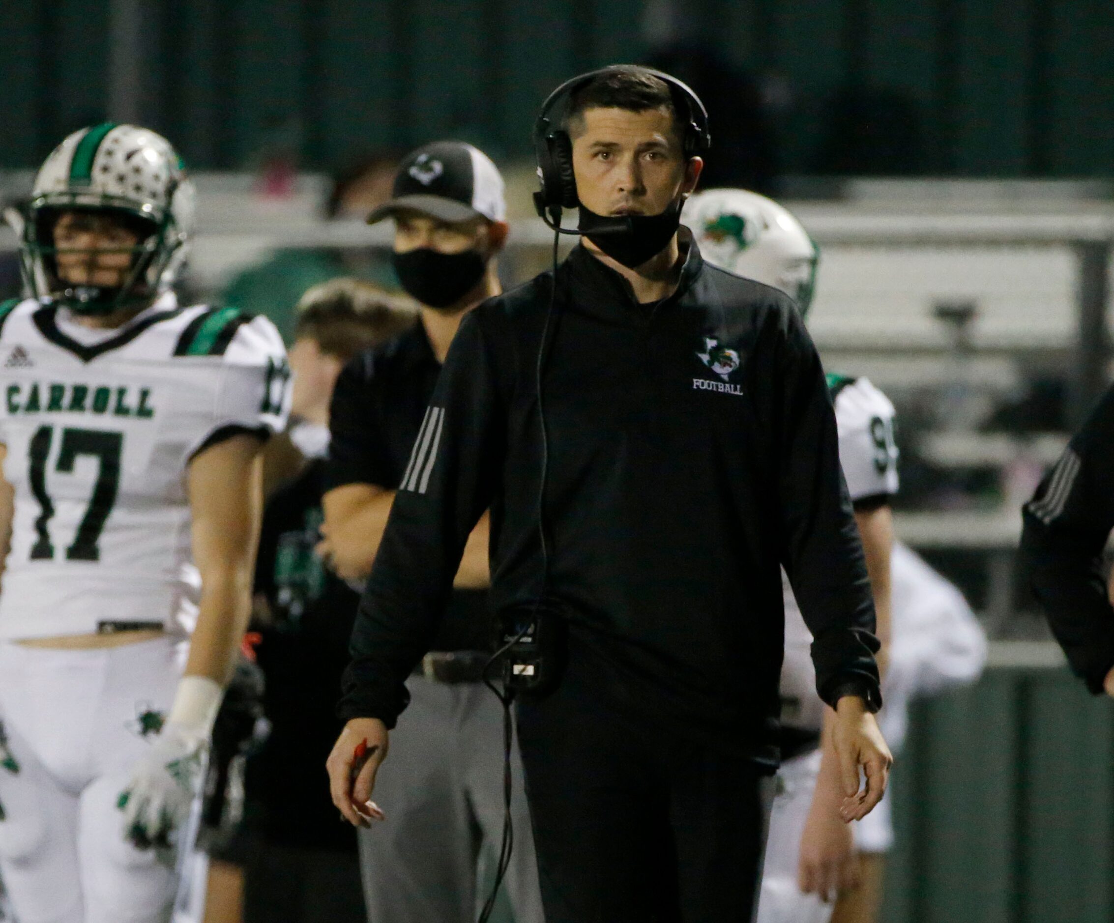 Southlake Carroll head coach Riley Dodge watches his team play Keller Central during their...