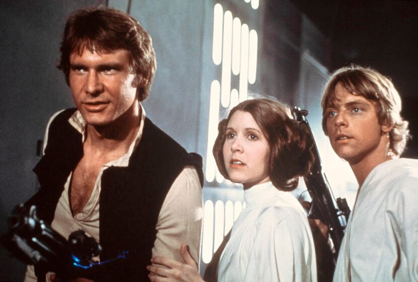 In this 1977 image provided by 20th Century-Fox Film Corporation, from left, Harrison Ford,...
