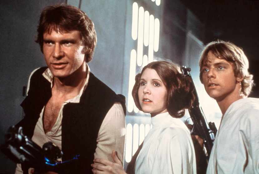 In this 1977 image provided by 20th Century-Fox Film Corporation, from left, Harrison Ford,...