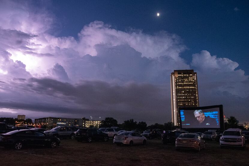 A storm brews south east of Rooftop Cinema Club drive-in off Central Expressway in Dallas,...