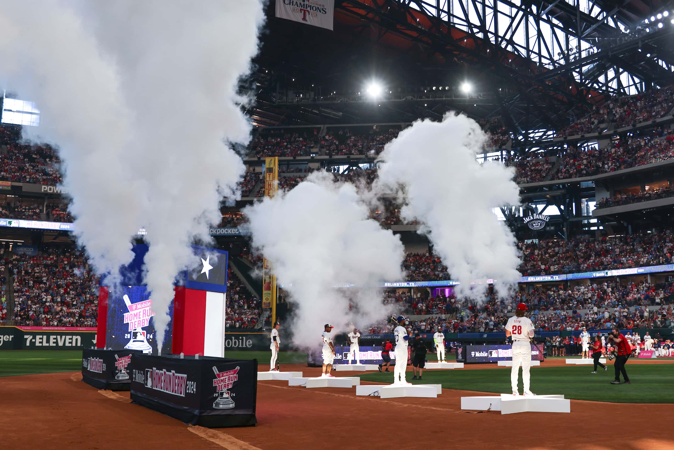 Players are introduced ahead of the MLB All-Star Home Run Derby, on Monday, July 15, 2024,...