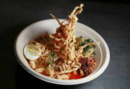 One of CrushCraft's bestsellers is this dish of egg noodles, chicken, curry soup, shallots,...