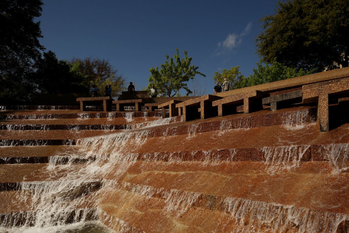 Designed by Phillip Johnson, the Fort Worth Water Gardens is near the Forth Worth Convention...