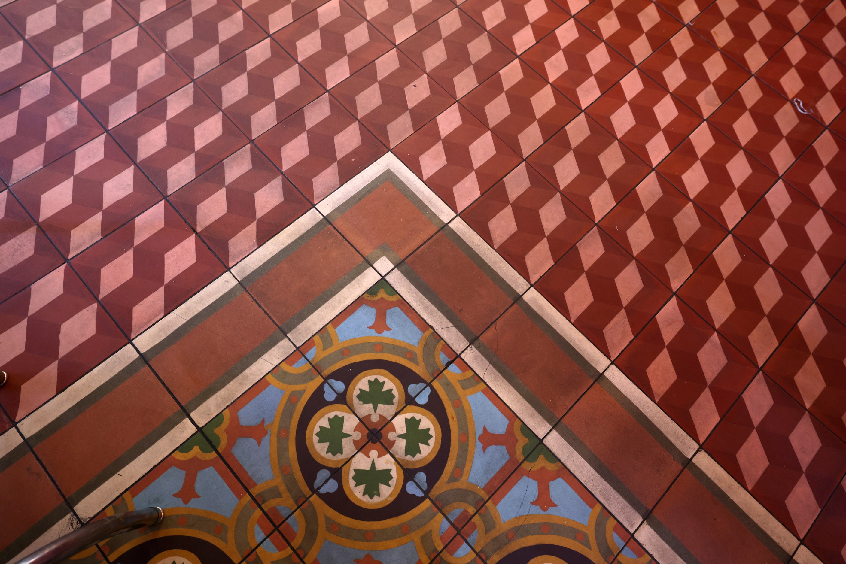 The tiled floor at Chuy's in Dallas, TX, on Aug 18, 2024. (photo by Jason Janik/Special...