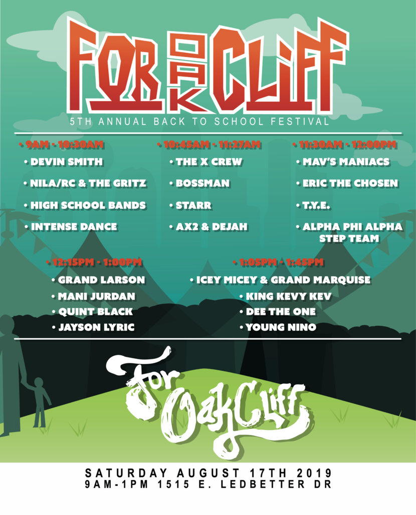 Artist list for the fifth annual For Oak Cliff Back to School Festival