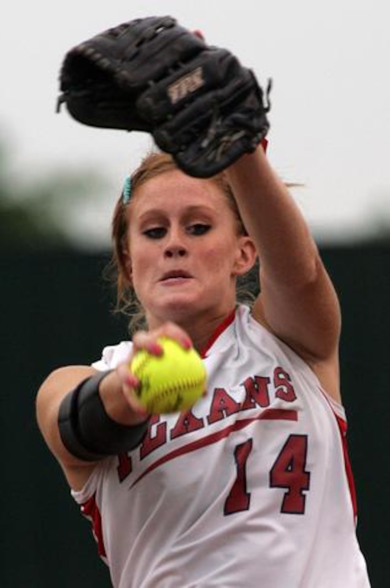 Justin Northwest senior Brittany Barnhill pitches in the Class 5A Region I championship...