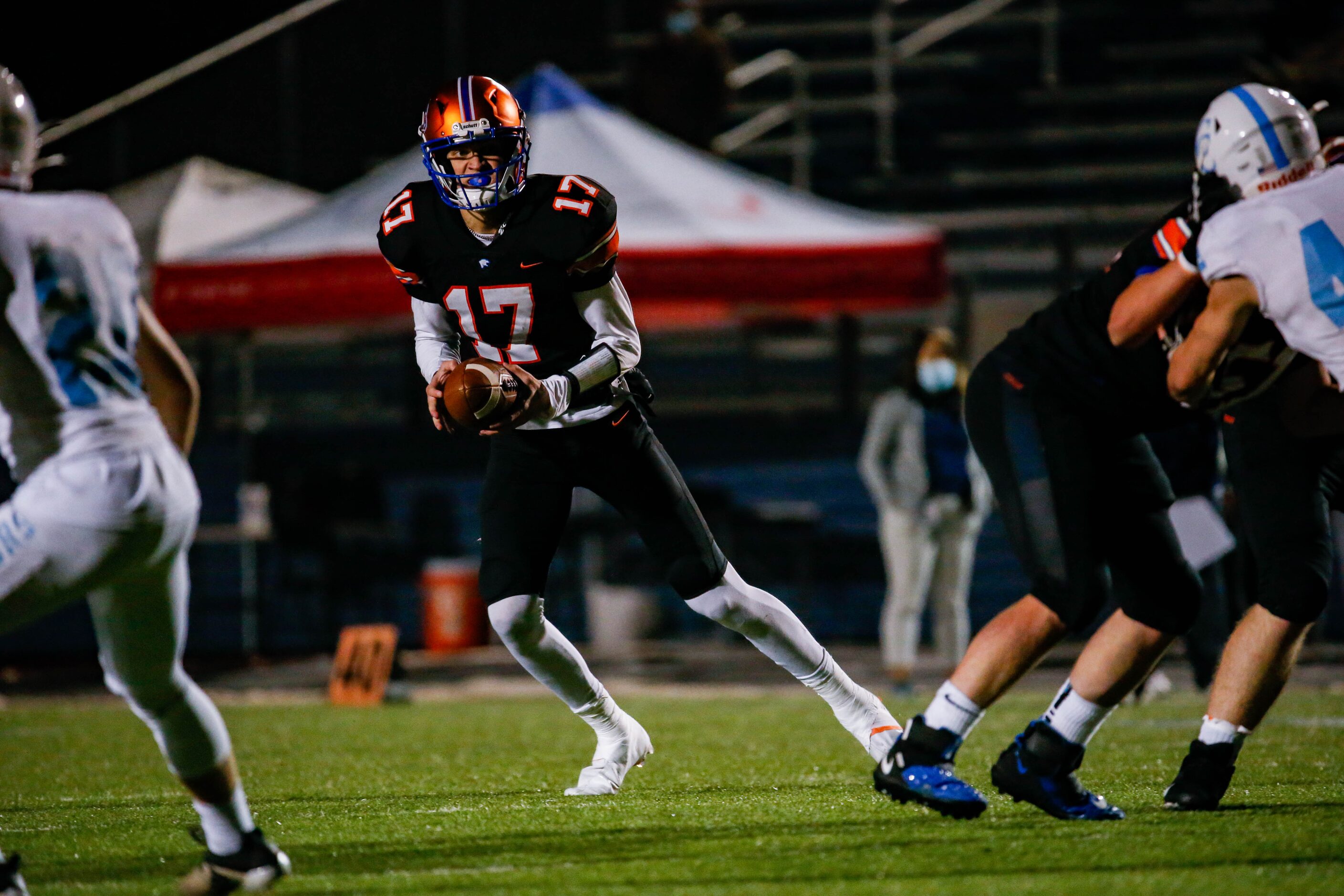 Colleyville Covenant's quarterback Austin Scheets (17) prepares to throw the ball against...