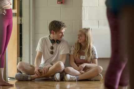 Bo Burnham talks with star Elsie Fisher during the making of his film "Eighth Grade." 