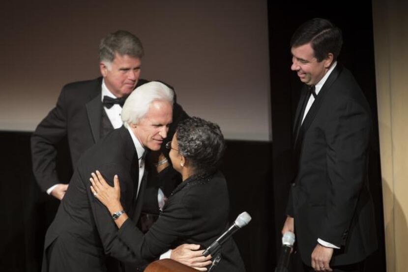 
Robert Edsel hugged A’Lelia Bundles, board president for the Foundation of the National...