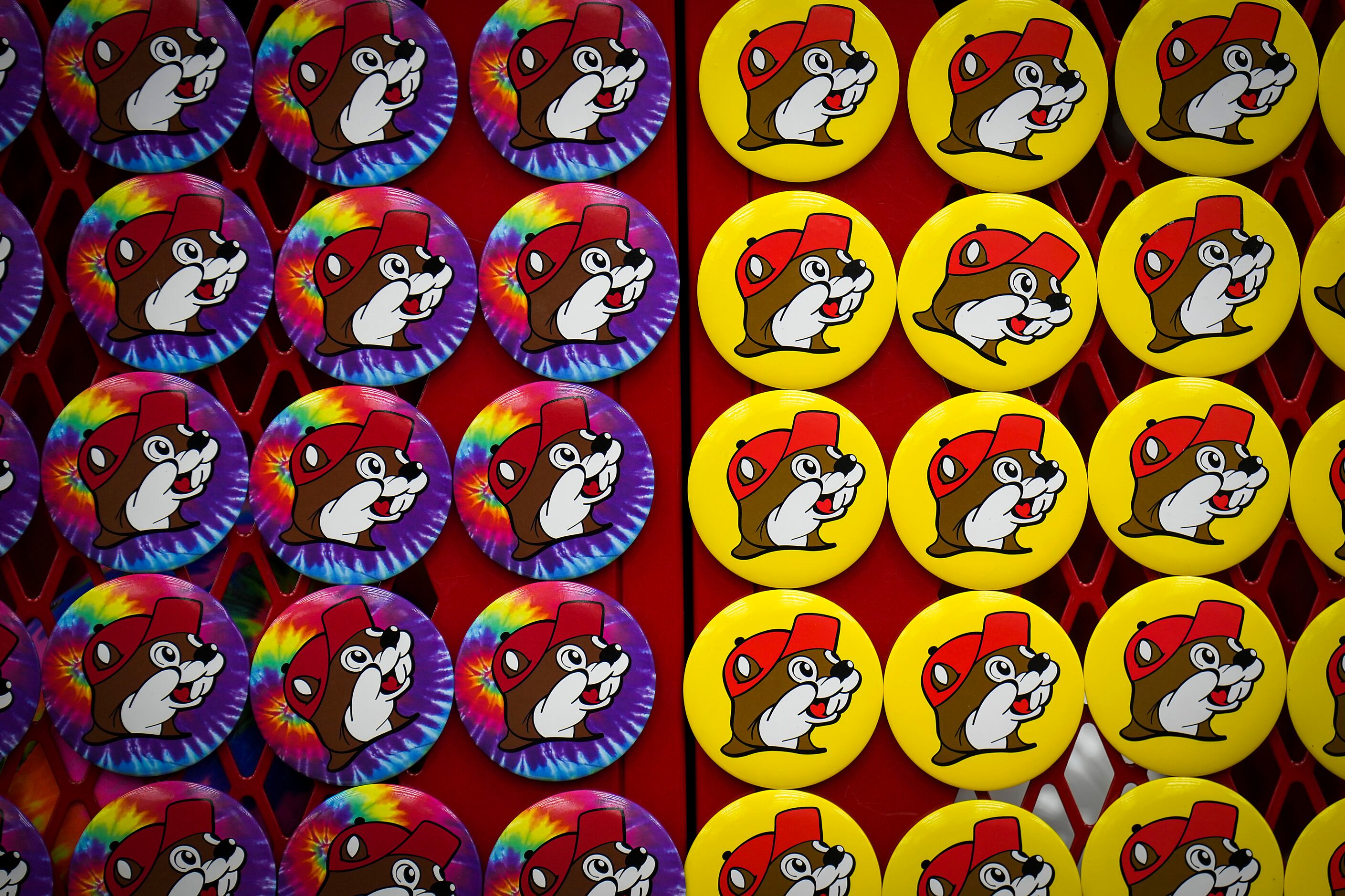 Rows of buttons wearing the store logo are seen at Buc-ee's on Tuesday, Jan. 31, 2023, at...