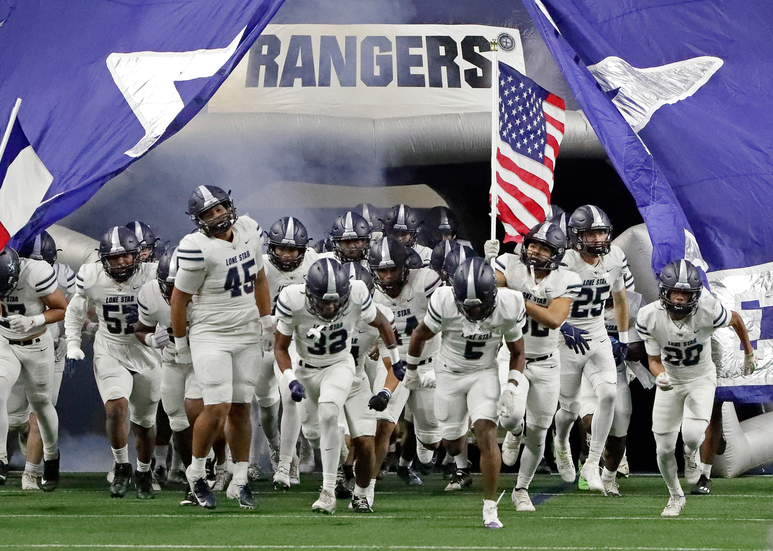 Lone Star High School takes the field before kickoff as Reedy High School hosted Lone Star...