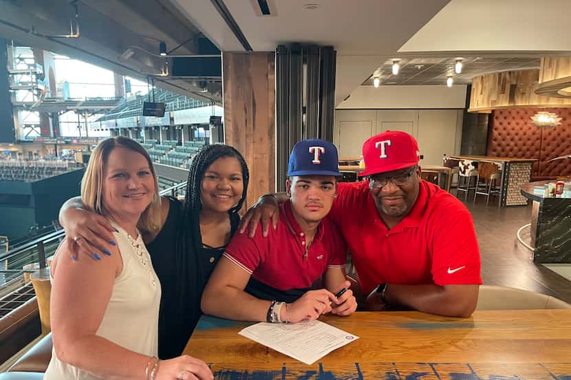 The Texas Rangers drafted Ian Moller in the fourth round of the 2021 MLB draft. From left to...