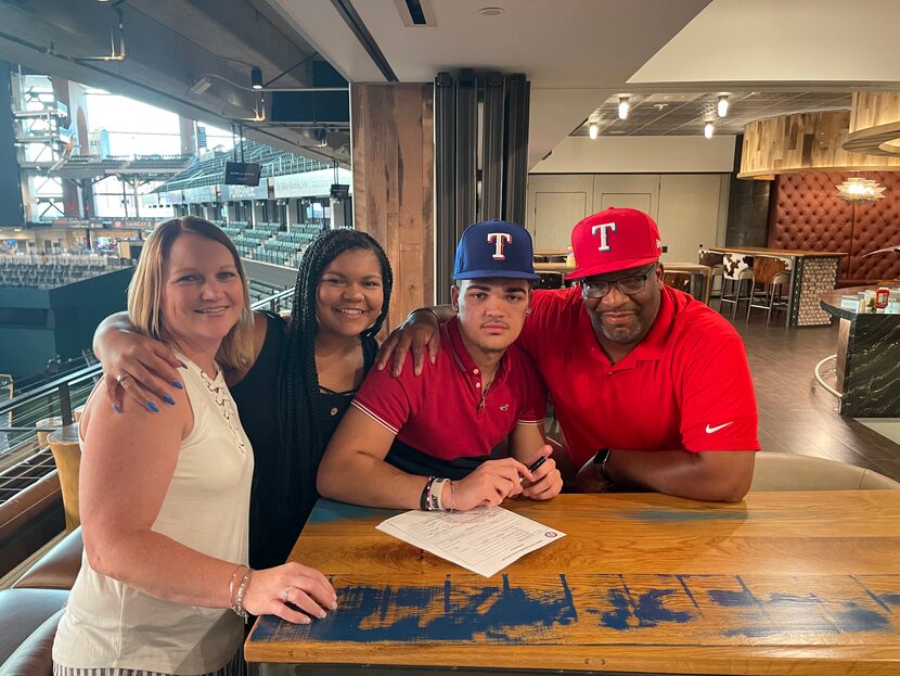 The Texas Rangers drafted Ian Moller in the fourth round of the 2021 MLB draft. From left to...