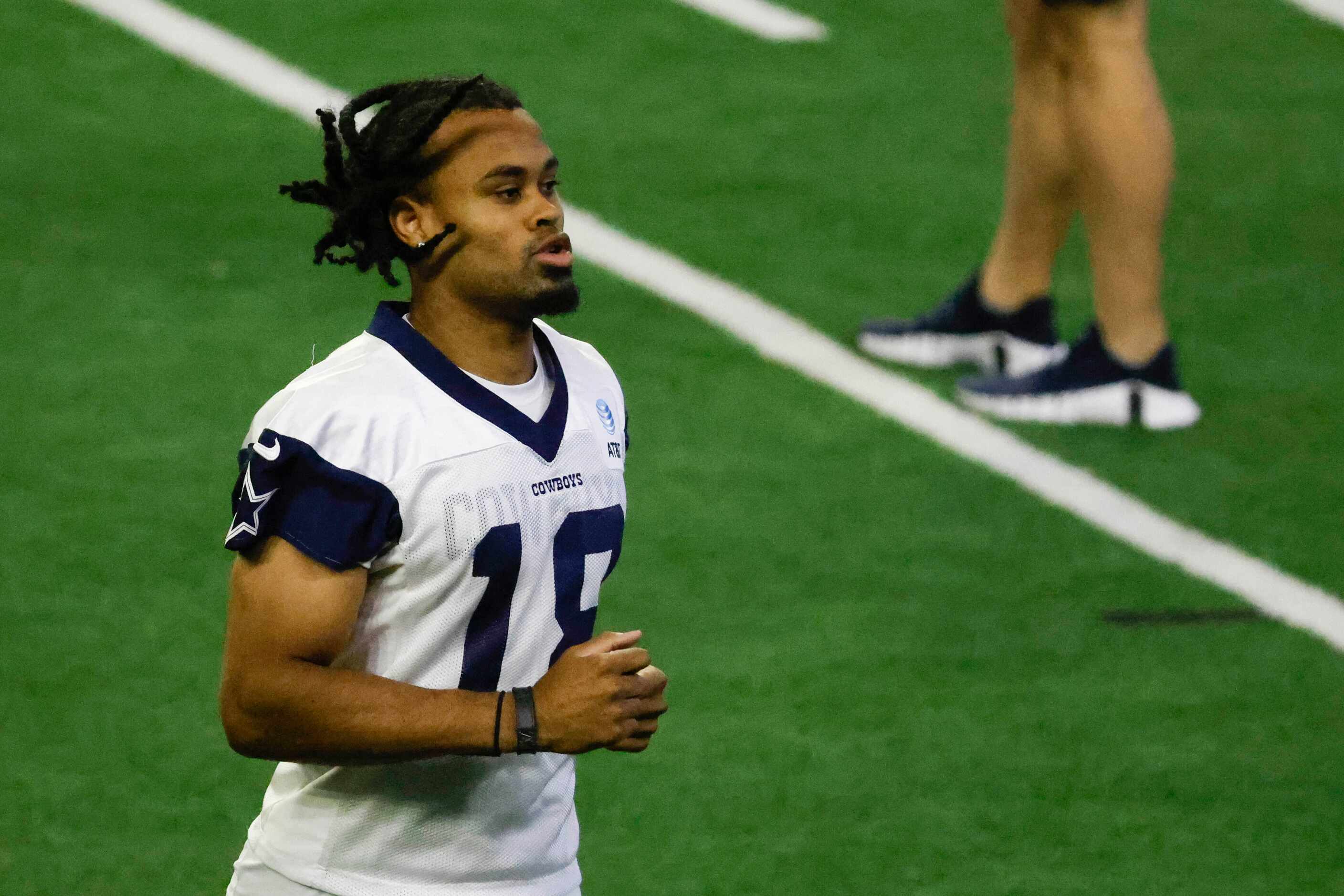Dallas Cowboys wide receiver Jalen Tolbert exits the field during a mini camp session at The...