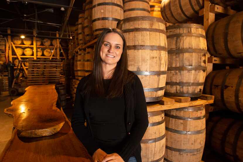 Natasha DeHart, founder and owner of Bendt Distilling Co. in the barrel room on Nov. 13,...