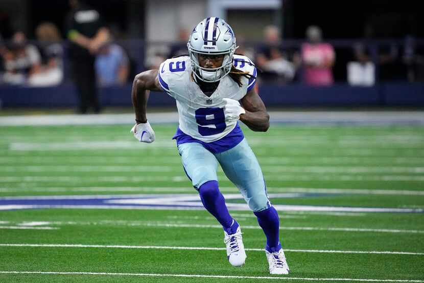 Dallas Cowboys wide receiver KaVontae Turpin runs on the field during the first half of an...