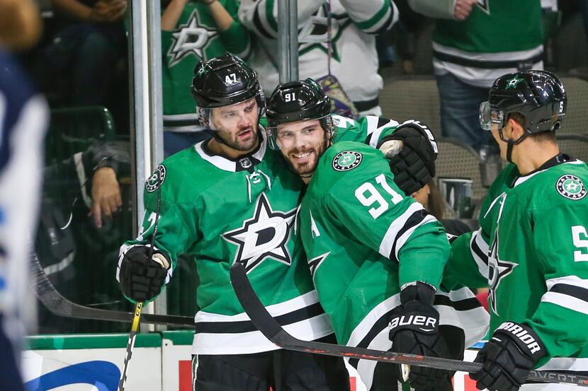 Dallas Stars right wing Alexander Radulov (47), center Tyler Seguin (91) and defenseman...