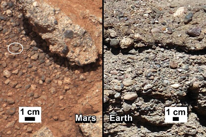 This image provided by NASA shows shows a Martian rock outcrop near the landing site of the...