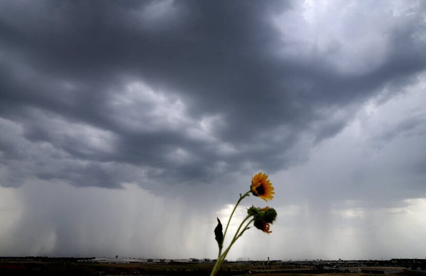 Storms passed over the Sam Rayburn Tollway in Lewisville on Friday.