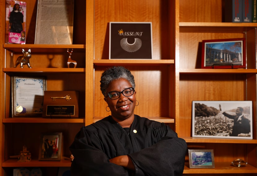 Judge Carmen White of Criminal Court 8, poses for a portrait in her chambers, Thursday,...