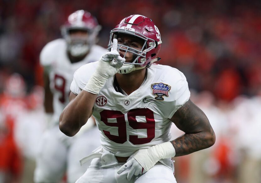 NEW ORLEANS, LA - JANUARY 01: Raekwon Davis #99 of the Alabama Crimson Tide reacts in the...