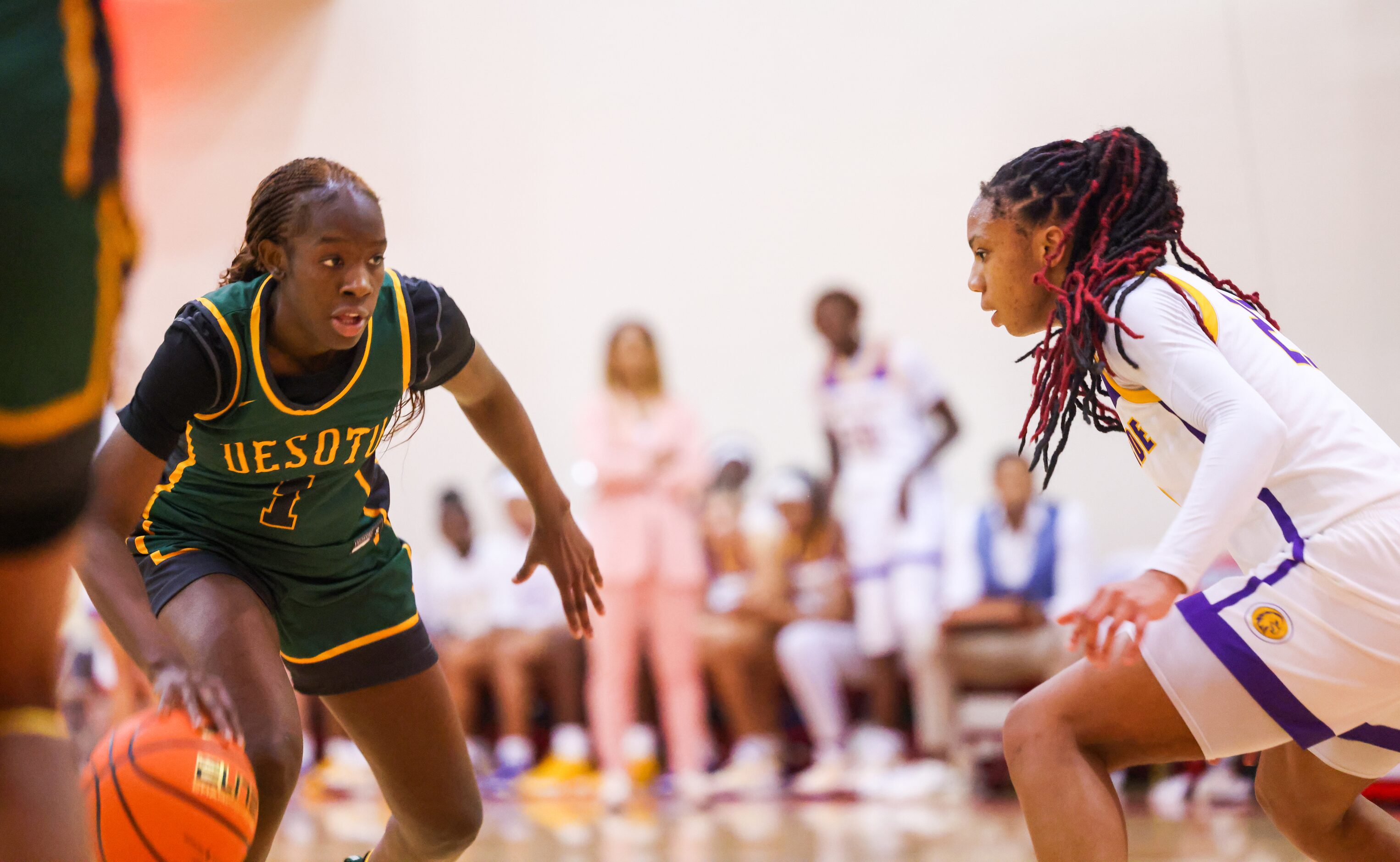 DeSoto small forward Nisaa Muhammad (1) looks to make a pass during a game against Montverde...