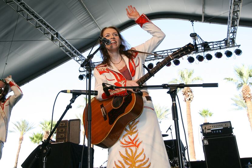 Gilian Welch performs during day 1 of the Coachella Music Festival held at the Empire Polo...