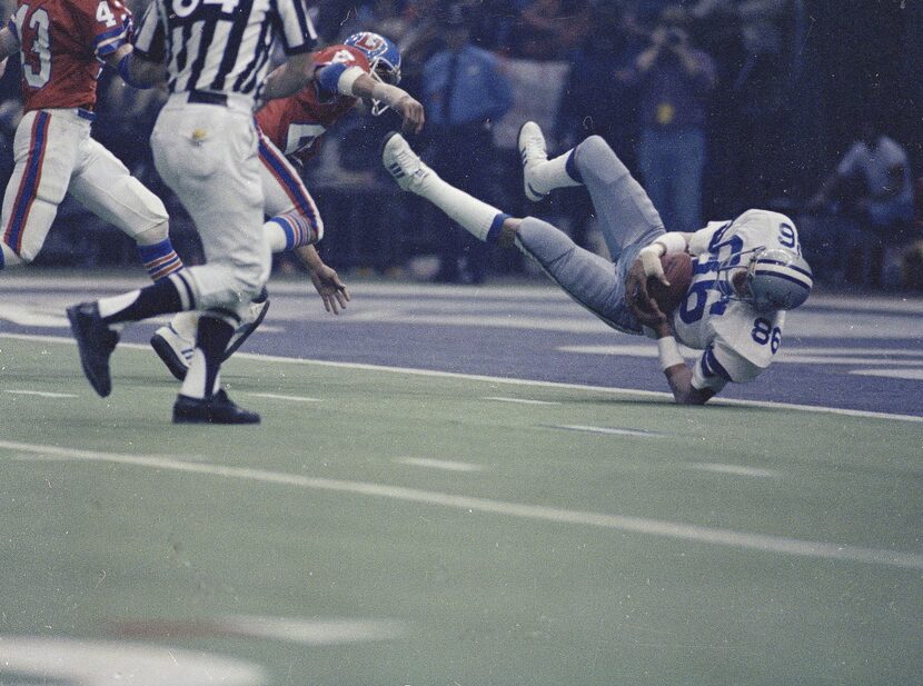 Dallas Cowboys' Butch Johnson catches the game-winning pass in the end zone that gave the...