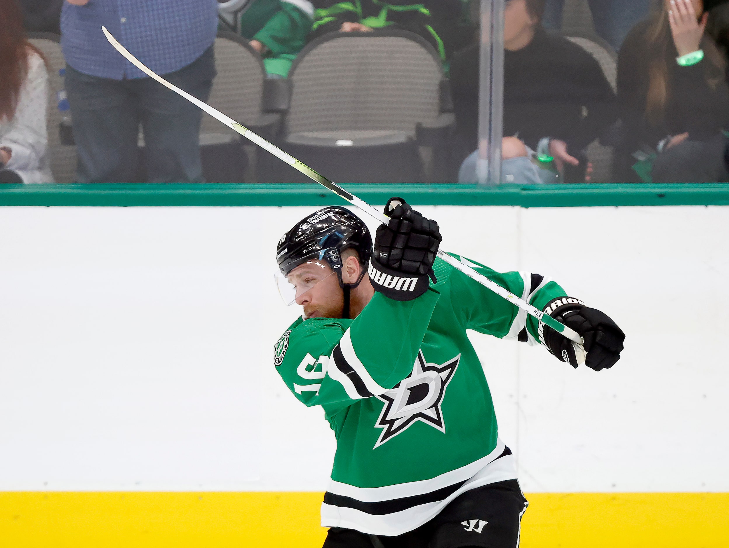 Dallas Stars center Joe Pavelski (16) takes a shot against the Seattle Kraken during...