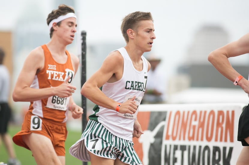 Southlake Carroll's Reed Brown, center, races with collegiate and Olympic athletes for the...