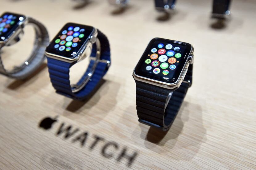 Apple Watches are seen on display during an Apple media event at the Yerba Buena Center for...