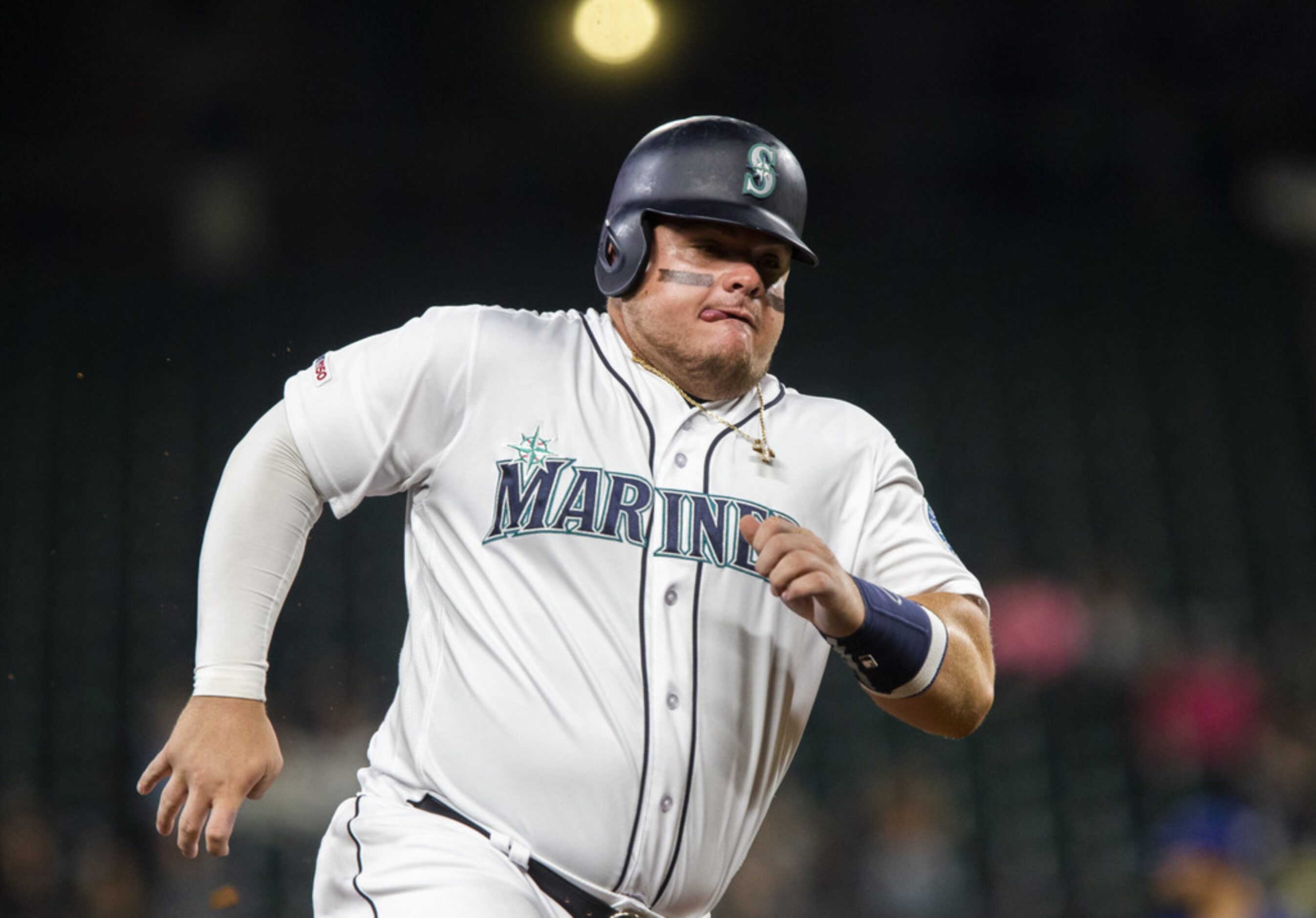 SEATTLE, WA - MAY 28:  Daniel Vogelbach #20 of the Seattle Mariners rounds third base and...