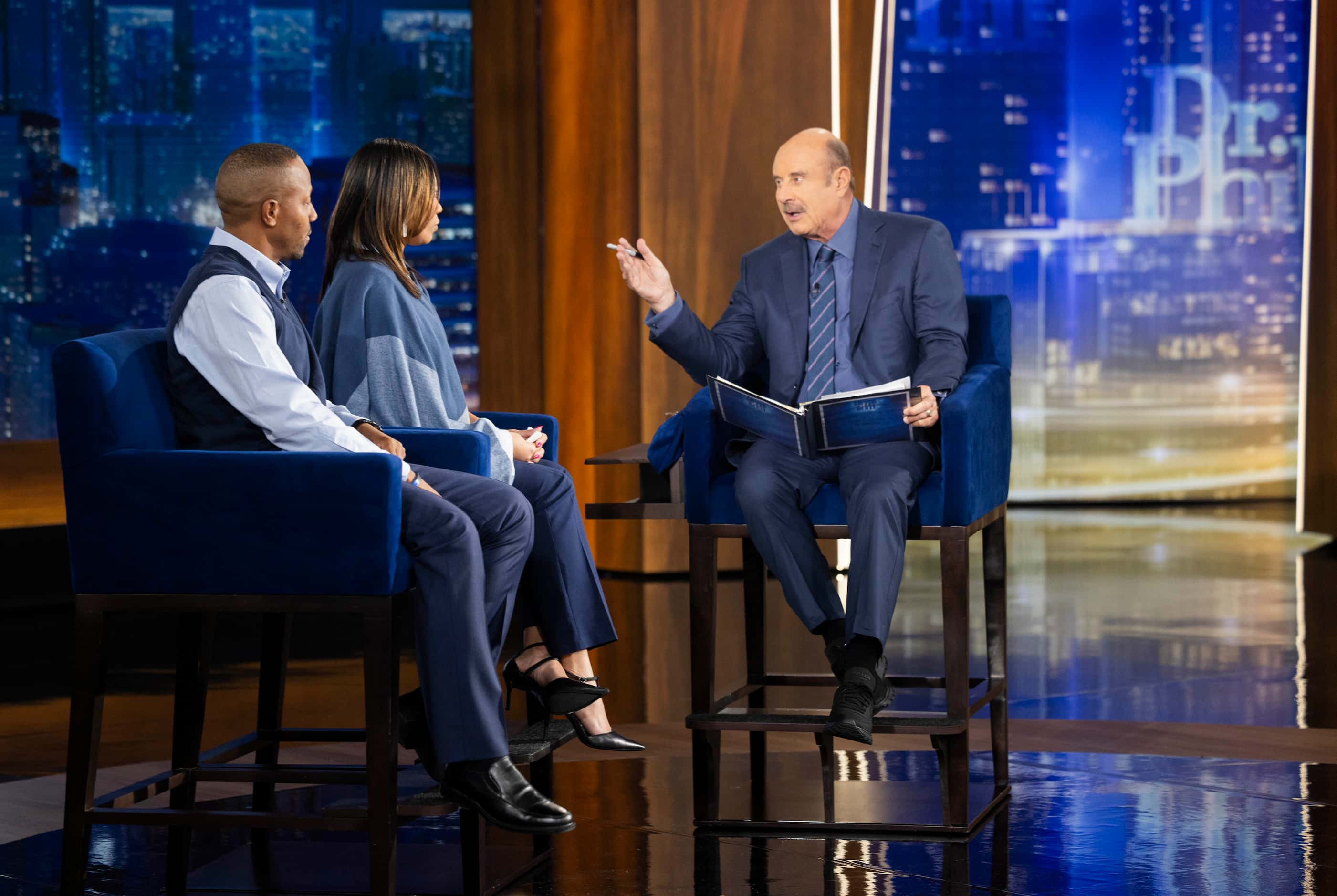 Phil McGraw, better known as Dr. Phil, discusses sextortion during the taping of his ‘Dr....