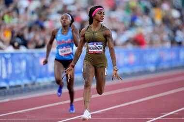 Sha'Carri Richardson wins a heat women's 100-meter run during the U.S. Track and Field...