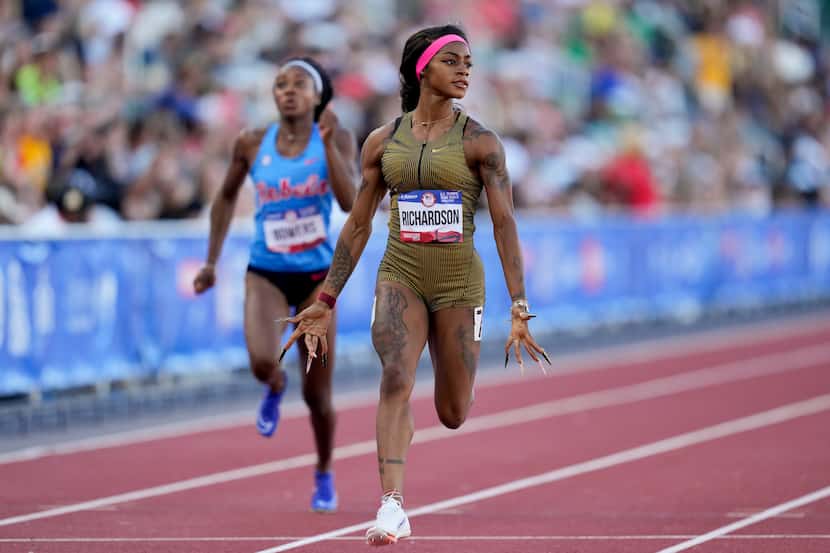 Sha'Carri Richardson wins a heat women's 100-meter run during the U.S. Track and Field...