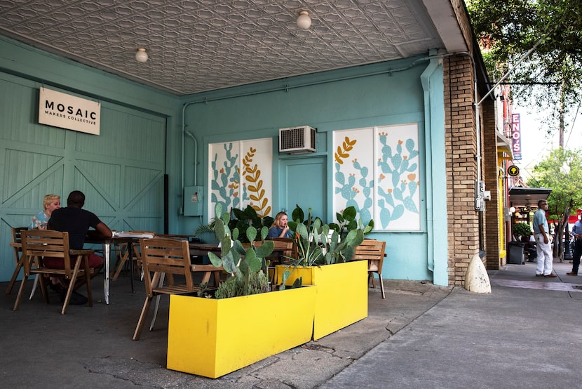 The current patio seating area for Eno's Pizza Tavern, outside of Mosaic Makers Collective...