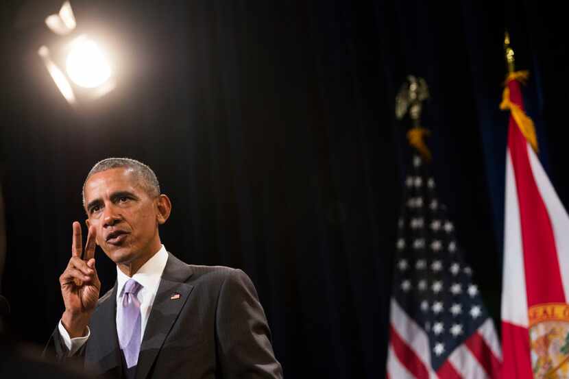 President Barack Obama speaks about the Affordable Care Act at Miami Dade College in Miami....