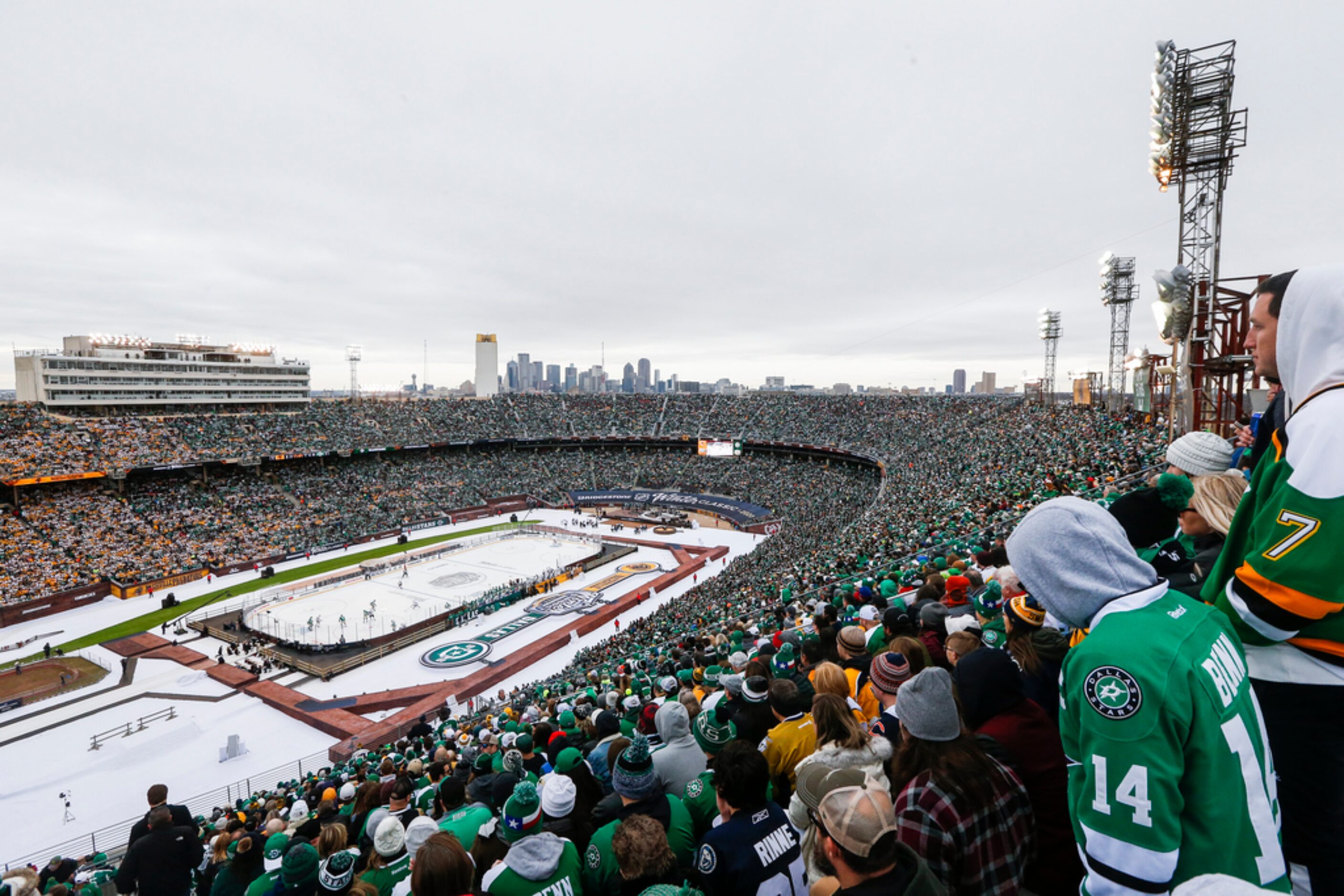 Fans fill Cotton Bowl Stadium during the first period of a NHL Winter Classic matchup...