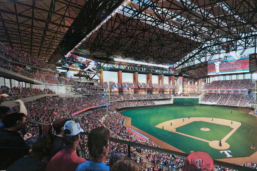 Globe Life Field renderings provided by HKS, showing the interior of the new ballpark.