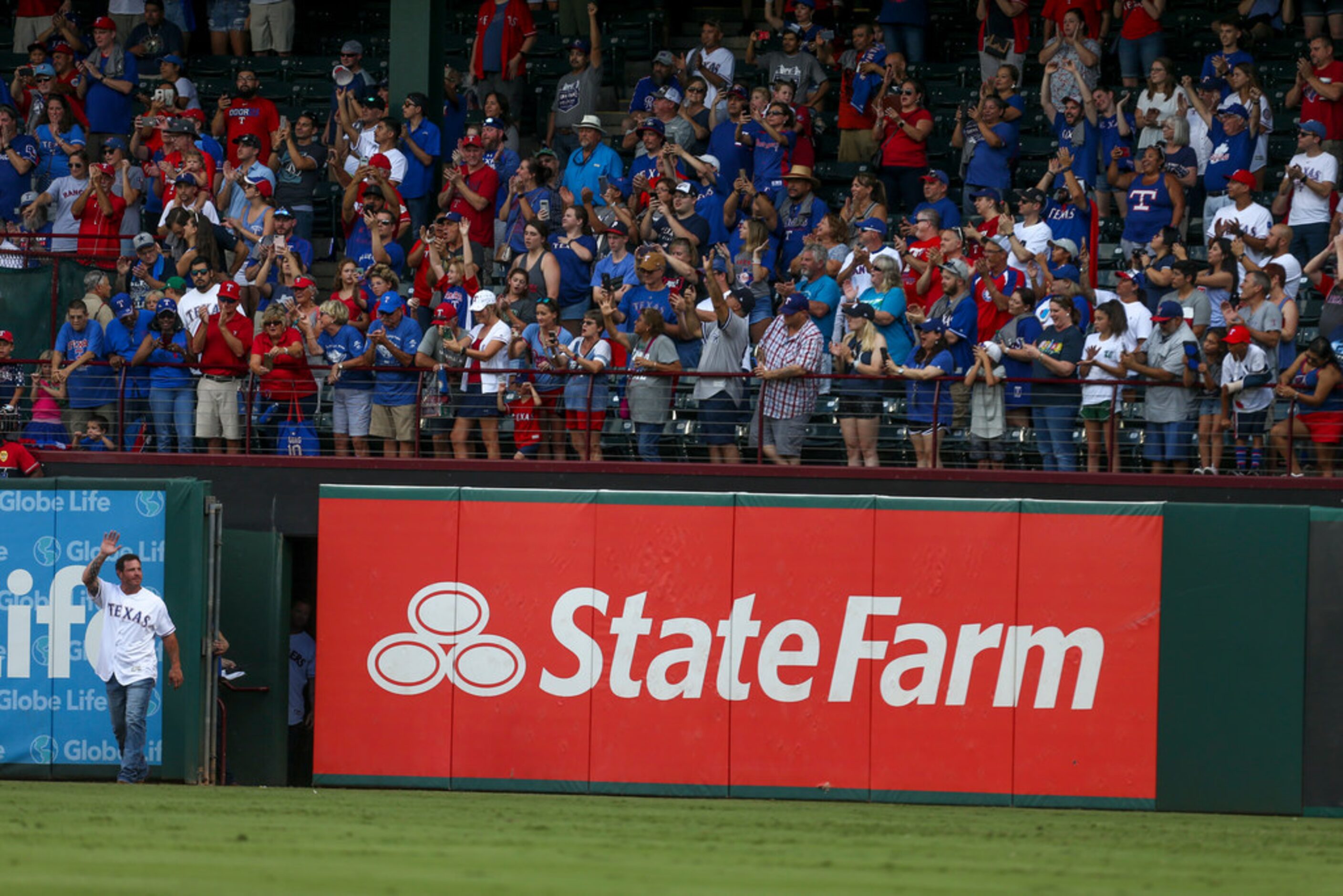 Former Texas Rangers outfielder Josh Hamilton is recognized as a member of the  Globe Life...