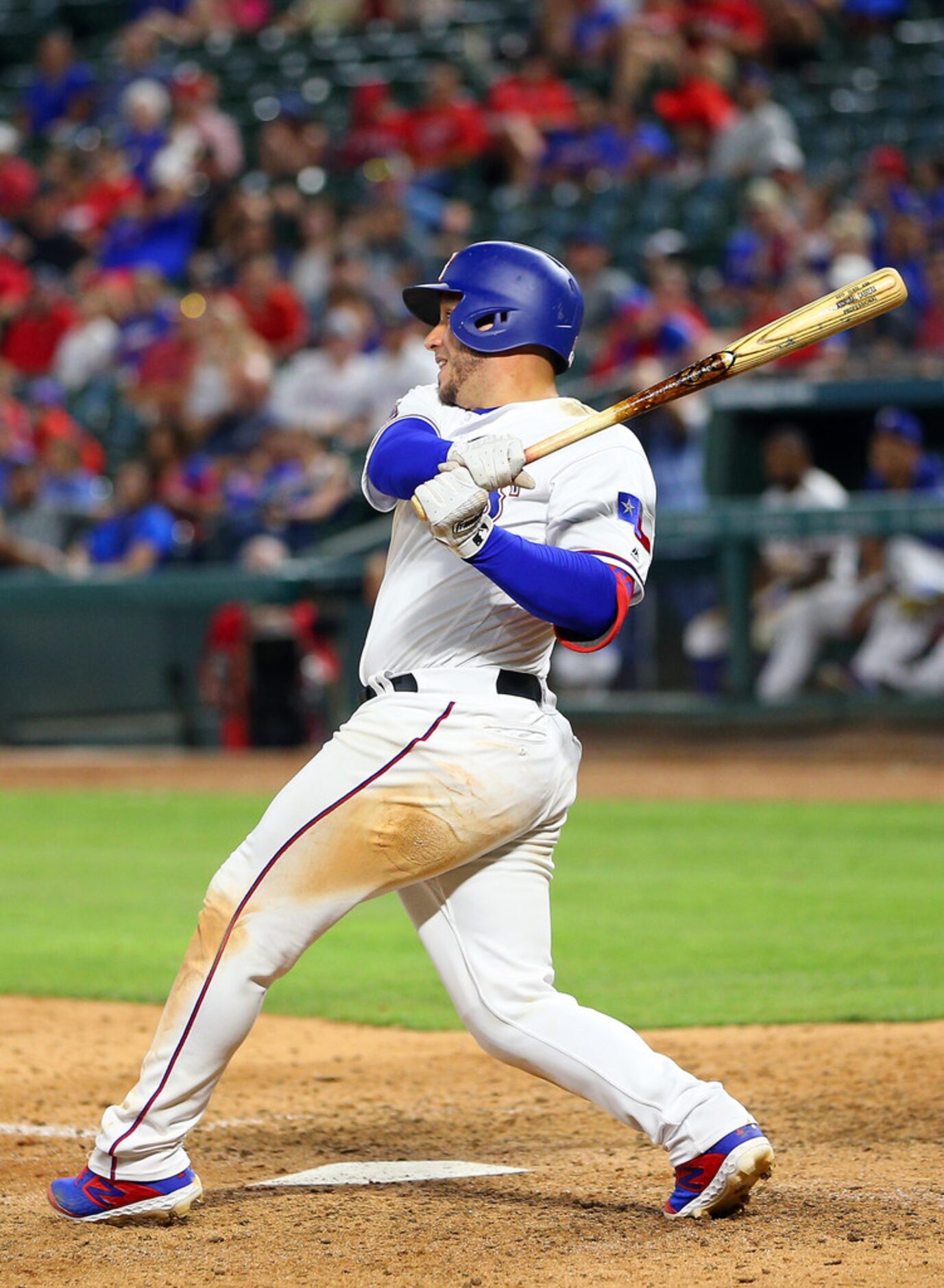 ARLINGTON, TX - JUNE 04: Asdrubal Cabrera #14 of the Texas Rangers hits a double scoring two...