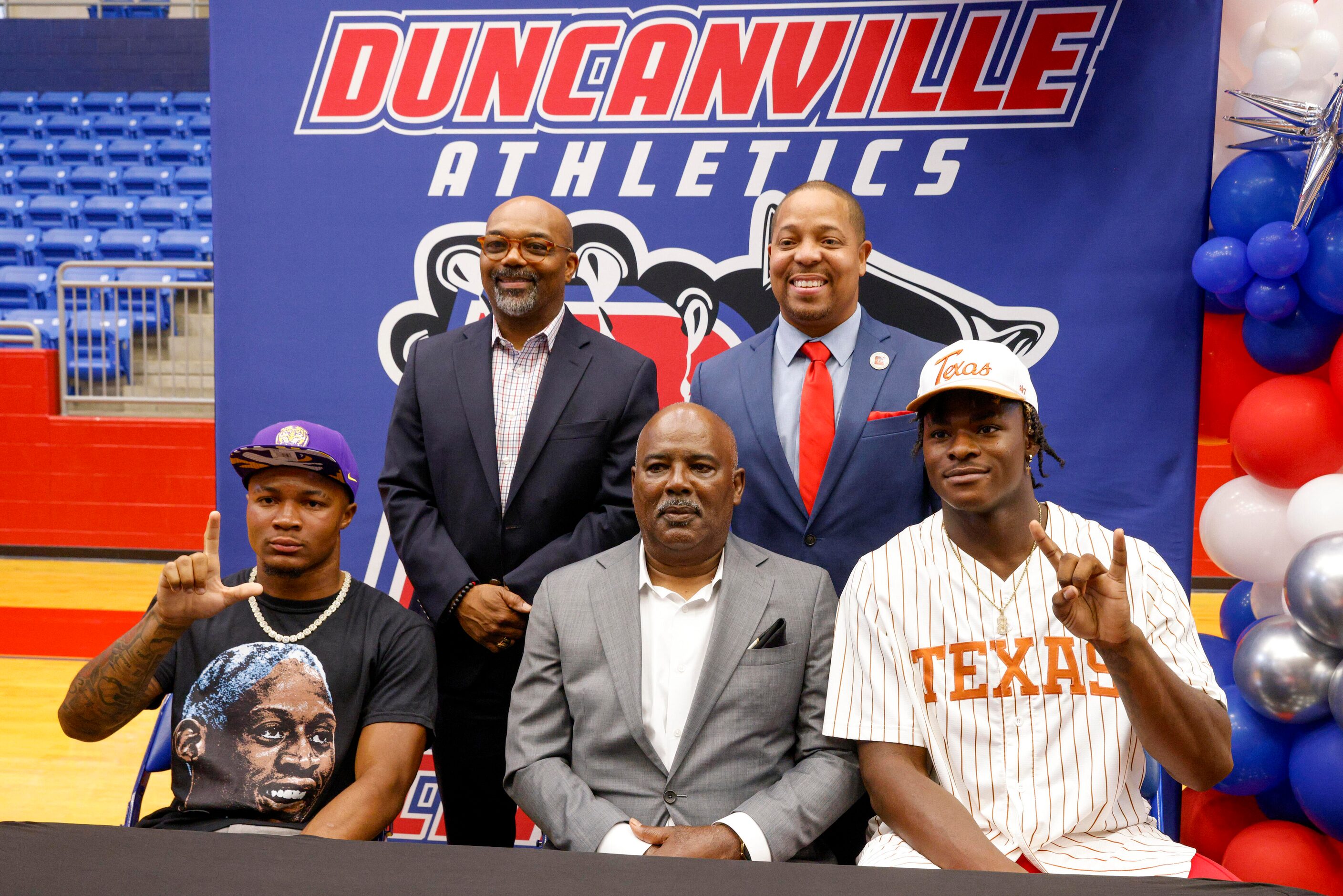 Duncanville running back Caden Durham (from left), Superintendent. Marc Smith, head coach...