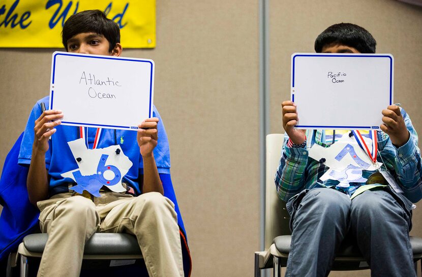  Kishan Kalaria (left), seventh grader at Trinity Valley School in Fort Worth, and Ashmith...