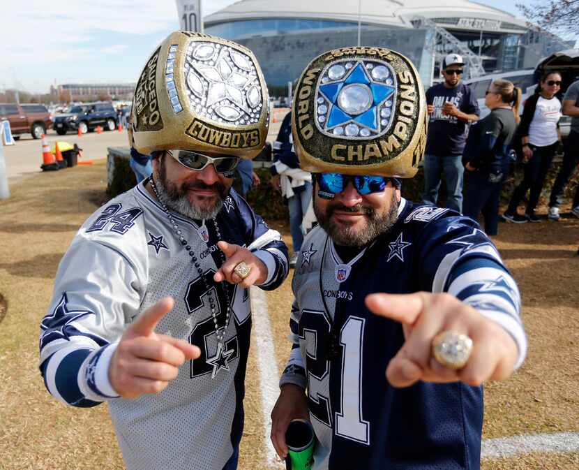 Brothers Steven, left, and Christopher Saucedo, both of San Antonio, TX, sport their own...