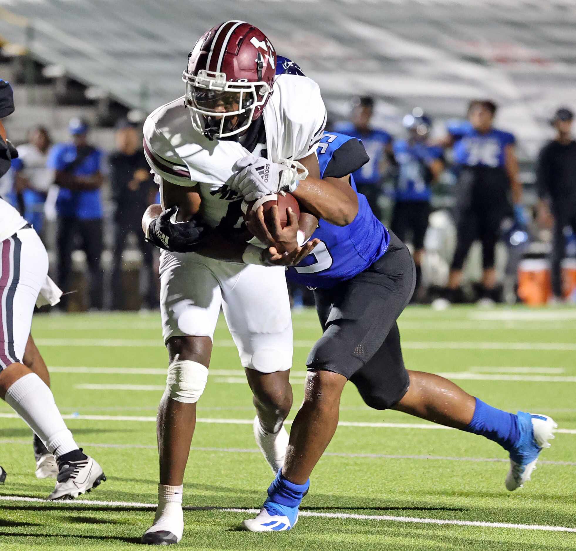 Mesquite High’s Armand Cleaver (6) breaks away from a North Mesquite defender and scores a...