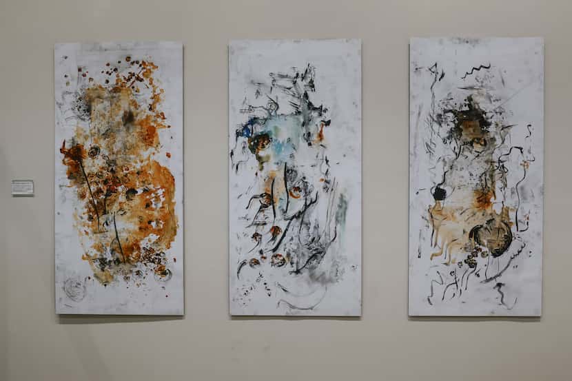 Marjaneh Goudarzi uses charcoal powder, ink and acrylic paint in “Persimmons,” a collection...