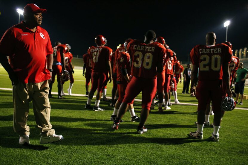 Charles Dutton on the set of the filming at the  Grand Prairie High school for a movie about...